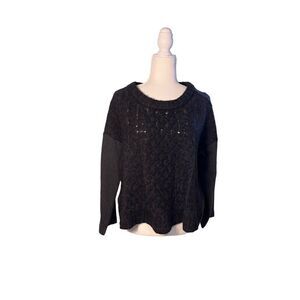 LOFT boxy cut charcoal gray and black wide neck sweater - XL